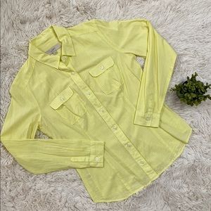 Loft Button Down Mini Check Shirt 💗 Yellow & White